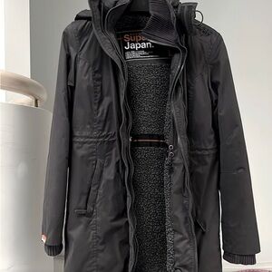 Superdry Black The Windcheater Hooded Jacket Coat Triple zipper Sz L